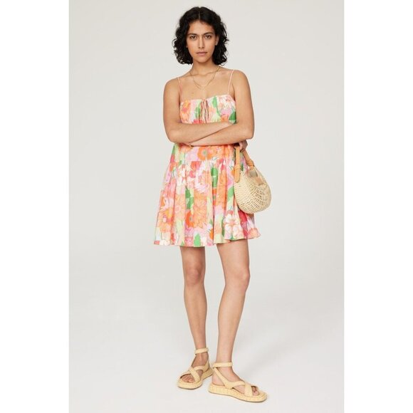 Amur Eriel Linen Blend Mini Dress Stripe Tropical Floral Womens Size 4 - Picture 4 of 12